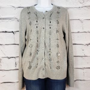 Ann Taylor Gray Rhinestone Jewel Cardigan Size L